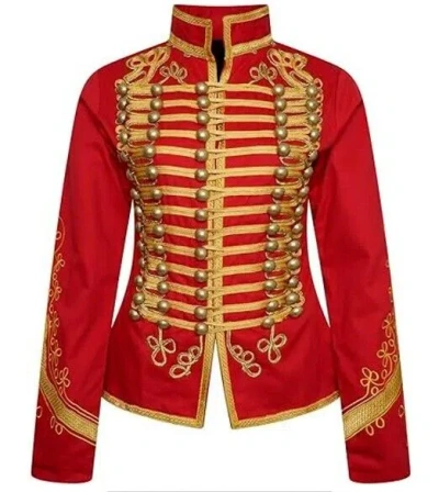 Pre-owned Handmade Military Drummer Jacket For Men, Marching Band Men's Jacket In Red