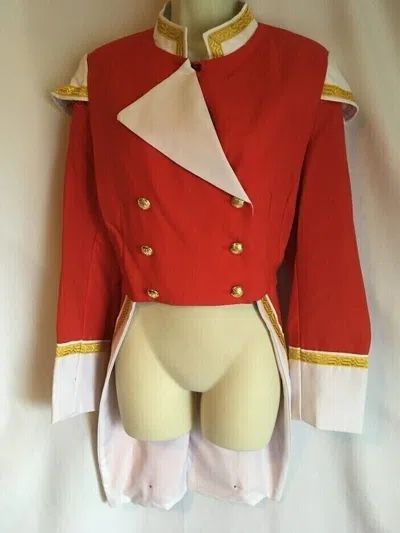 Pre-owned Handmade Military Jacket Red, White Tailcoat Soldier Tin Officer Coat