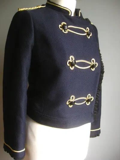 Pre-owned Handmade Military Wool Jacket 10 Blazer Naval Admiral Blue Gold Coat