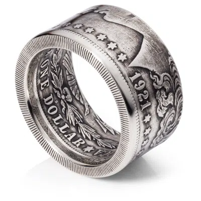Pre-owned Handmade Morgan Silver Dollar Coin Ring - 1921 - "heads" - Patina Finish