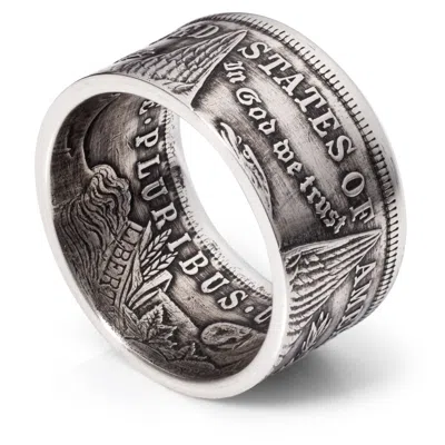 Pre-owned Handmade Morgan Silver Dollar Coin Ring - 1921 - "tails" - Patina Finish