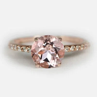 Pre-owned Handmade Morganite Rings For Women, 14k Morganite Ring, Rose Gold Morganite Ring, 1ct In Pink