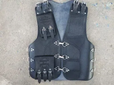 Pre-owned Handmade Motorcycle Vest For Unisex  Motorcycle Vest Leather Vest In Black