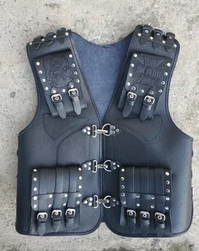 Pre-owned Handmade Motorcycle Vest For Unisex  Motorcycle Vest Leather Vest In Black