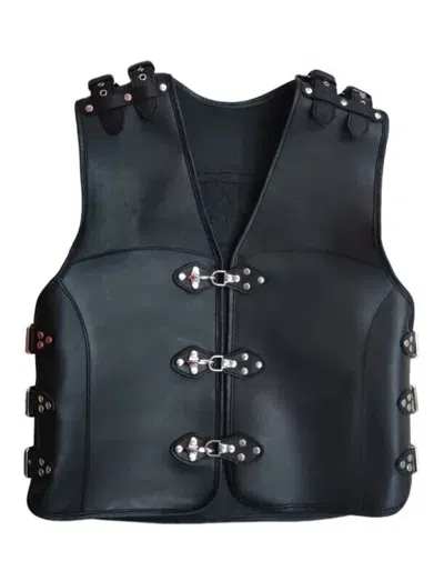 Pre-owned Handmade Motorcycle Vest For Unisex  Motorcycle Vest Leather Vest In Black
