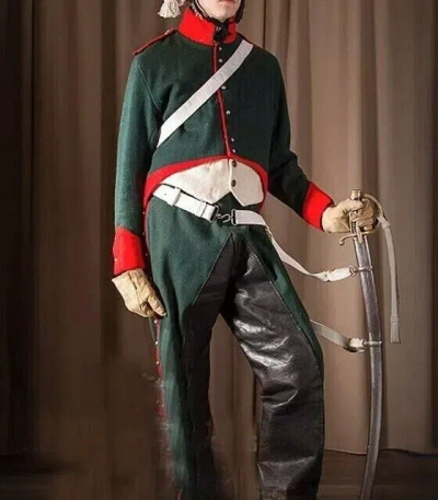 Pre-owned Handmade Napoleonic Cheval-campaign 1806-1815 Green Wool Men Jacket, Only Coat Price