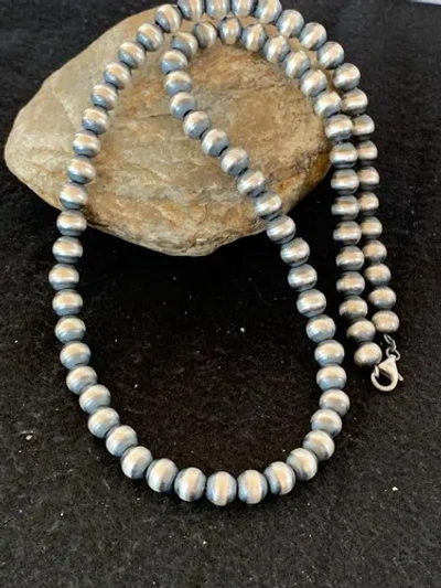 Pre-owned Handmade Native American 8mm Sterling Silver Navajo Pearls 23" Single Strand Necklace