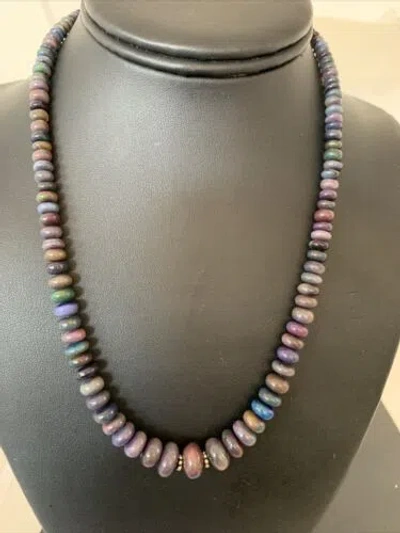 Pre-owned Handmade Native Womens Sterling Silver Ethiopian Black Fire Opal Bead Necklace 1919