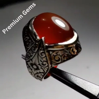 Pre-owned Handmade Natural 10 Carat Yemeni Brown Aqeeq Mens Ring Sterling Silver 925