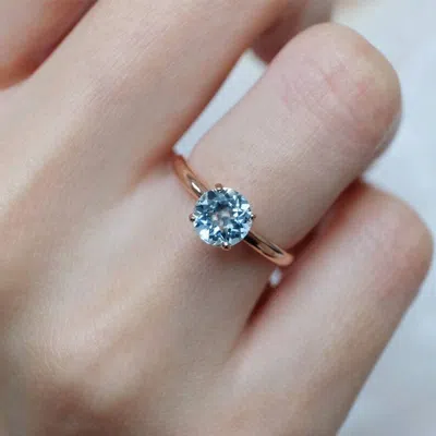 Pre-owned Handmade Natural Aquamarine Ring, Solitaire Ring, Round Cut Blue Gemstone Ring, Aquamarin