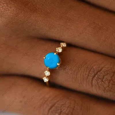 Pre-owned Handmade Natural Arizona Turquoise Dainty, Engagement Ring Ring Size 7 14k Yellow Gold