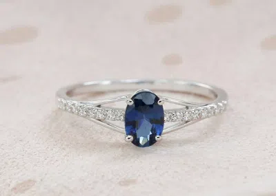 Pre-owned Handmade Natural Blue Sapphire Engagement Statement Ring In 14k Gold / Oval Cut Genuine In White
