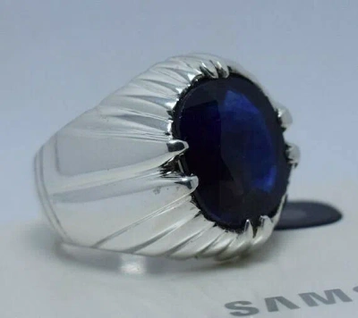 Pre-owned Handmade Natural Deep Blue Sapphire Big Sapphire Stone Real Stone Mens Real Gemstone Ring