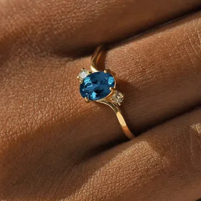 Pre-owned Handmade Natural London Blue Topaz 14k Yellow Gold Dainty, Minimal Ring Size 7 For Girls