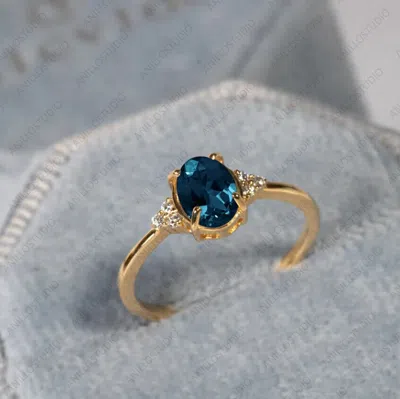 Pre-owned Handmade Natural London Blue Topaz Dainty Ring Ring Size 7 14k Yellow Gold For Girls