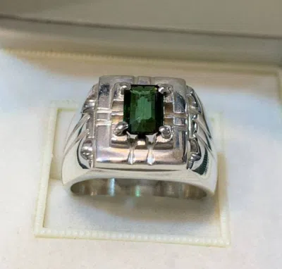 Pre-owned Handmade Natural Mens Green Tourmaline Ring Sterling Silver 925  Ring Elegant