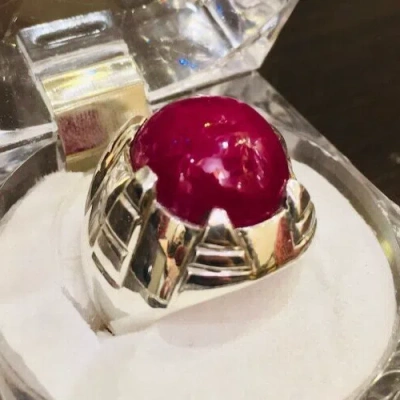 Pre-owned Handmade Natural Ruby Ring For Men's Original Yaqoot Stone Ring Real Ruby Engagement Ring In Pink