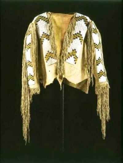 Pre-owned Handmade Old American Beige Buckskin Suede Leather Fringe Beaded Powwow War Shirt Nbs887