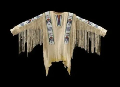 Pre-owned Handmade Old American Buckskin Buffalo Beaded Fringes Powwow Regalia War Shirt Nls77 In Beige