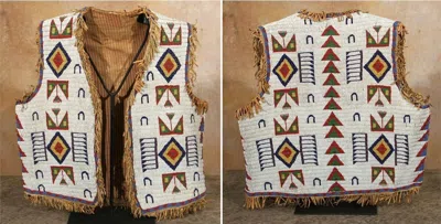 Pre-owned Handmade Old American Sioux Style Fully Beaded Powwow Regalia Beaded Vest Prv105 In Beige