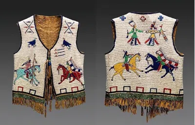 Pre-owned Handmade Old American Sioux Style Fully Beaded Powwow Regalia Beaded Vest Prv203 In White