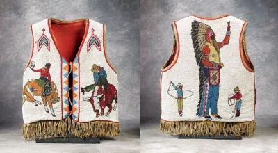 Pre-owned Handmade Old American Sioux Style Fully Beaded Powwow Regalia Beaded Vest Prv205 In White