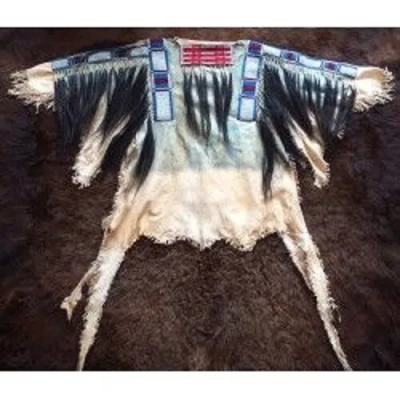 Pre-owned Handmade Old American Style Beaded Fringe Buckskin Suede Leather Powwow War Shirt Nbs276 In Hand Colored