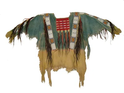 Pre-owned Handmade Old American Style Beaded Fringe Buckskin Suede Leather Powwow War Shirt Wbs288 In Hand Colored