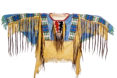 Pre-owned Handmade Old American Style Beaded Fringe Buckskin Suede Leather Powwow War Shirt Ws170 In Hand Colored