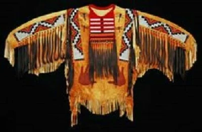 Pre-owned Handmade Old Native Style Beaded Fringe Tan Buckskin Suede Leather Powwow War Shirt Na178 In Brown