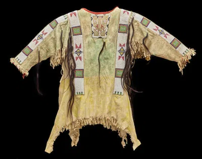 Pre-owned Handmade Old Dusty Look Beaded Fringe Buckskin Suede Leather Powwow War Shirt Pws140 In Hand Colored