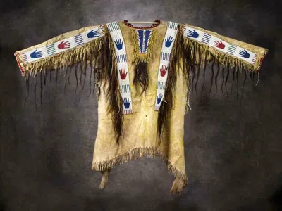Pre-owned Handmade Old Dusty Look Beaded Fringe Buckskin Suede Leather Powwow War Shirt Pws148 In Hand Colored
