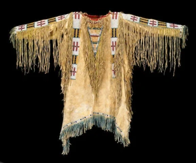 Pre-owned Handmade Old Style Tan Suede Leather Fringes Sioux Beaded Powwow Regalia War Shirt Na143 In Tan Hand Colored Rubbed