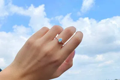 Pre-owned Handmade Opal Ring, 14k Diamond And Opal Engagement Ring, Natural Oval Opal Diamond Ring, In White