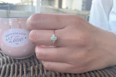 Pre-owned Handmade Oval Opal Ring, 14k Diamond And Opal Engagement Ring, Natural Opal Diamond Ring, In White