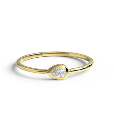 Pre-owned Handmade Pear Diamond Bezel Stacking Ring / 14k Gold Pear Diamond Wedding Band In White