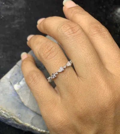 Pre-owned Handmade Pear Diamond Wedding Band / 14k Pear And Round Diamond Wedding Ring / Wedding In White