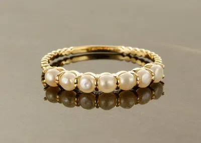Pre-owned Handmade Pearl Ring In 14k Solid Yellow Gold / Art Deco Freshwater Pearl Statement June In White