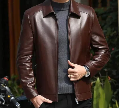 Pre-owned Handmade Premium Lambskin Leather Jacket Elevate Your Style With Timeless  Warm In Brown