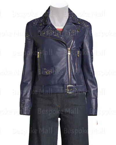 Pre-owned Handmade Purple Color Biker Real Leather Jacket Golden Studs Brando Style Women-201