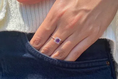 Pre-owned Handmade Purple Cushing Cut Amethyst Ring, Amethyst Ring In 14k Solid Gold, Natural In White