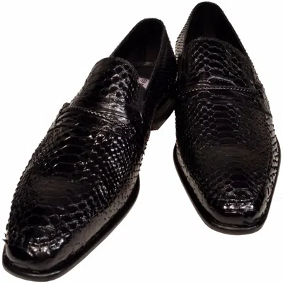 Pre-owned Handmade Python Snakeskin Men's Ronaldo Solid Black Italian Leather Loafer Dress Shoes
