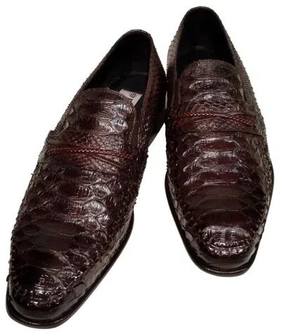 Pre-owned Handmade Python Snakeskin Men's Ronaldo Solid Brown Italian Leather Loafer Dress Shoes