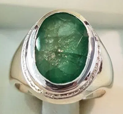 Pre-owned Handmade Real Big Emerald Ring Natural Esmeralda Ring Mens Emerald Stone Silver Jewelry