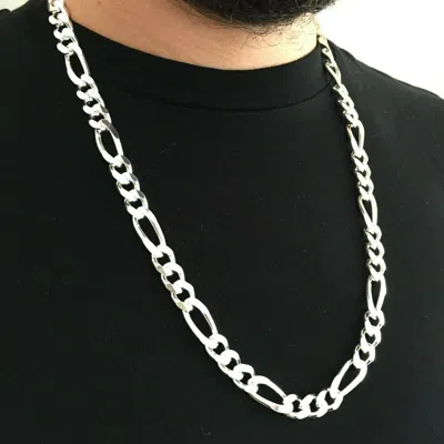 Pre-owned Handmade Real Mens Figaro Link Chain Necklace 11mm 126gr 28inch 925 Silver Sterling