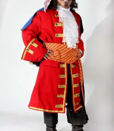 Pre-owned Handmade Red Captain Morgan Frock Coat Pirate Fashions Long Coat