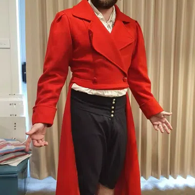 Pre-owned Handmade Red Men Quick And Easy Regency Gentleman's Tailed Coat