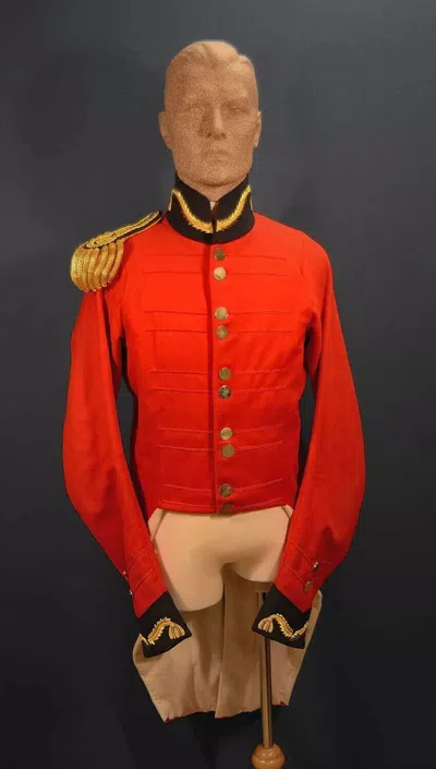 Pre-owned Handmade Red Wool British Aide-de-camp Historical Black Collar Gold Braid