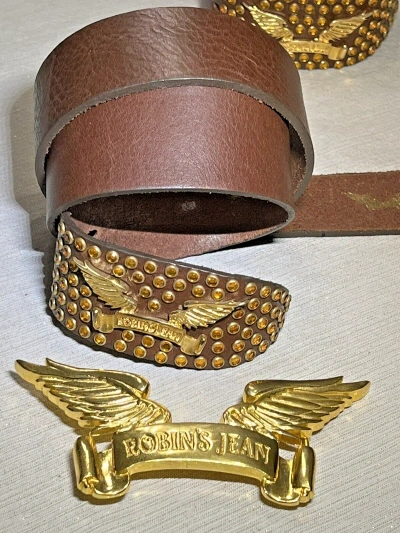 Pre-owned Handmade Robins Jean, Hand Made Leather Belt W/ Gold Swarovski 100% Hand Made In Italy