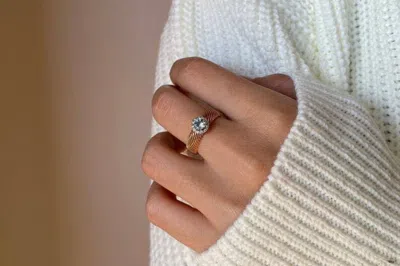 Pre-owned Handmade Round Aquamarine Ring, 14k Diamond And Aquamarine Engagement Ring, Natural In White